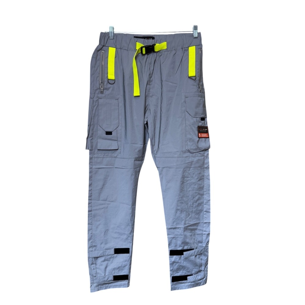 Life Code Progressive Mens Cargo Pants M Silver Neon Yellow Techwear Streetwear